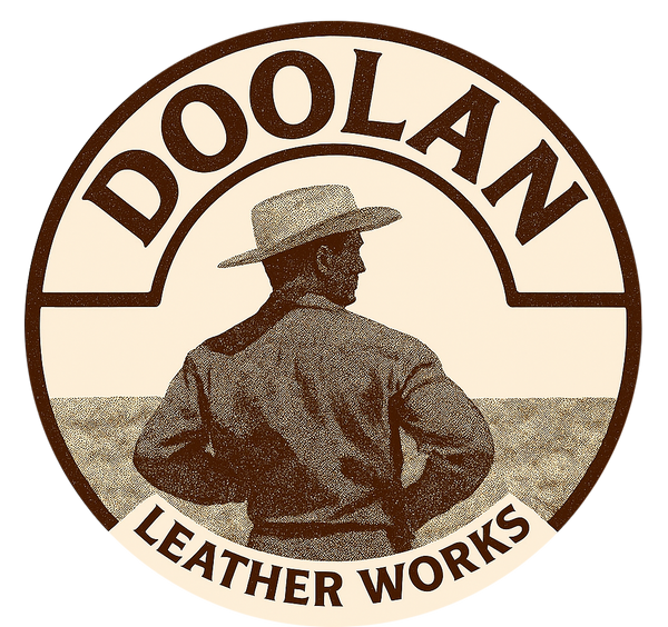 Favicon logo of Doolan Leather Works with a silhouette of a person wearing a cowboy hat and work shirt.